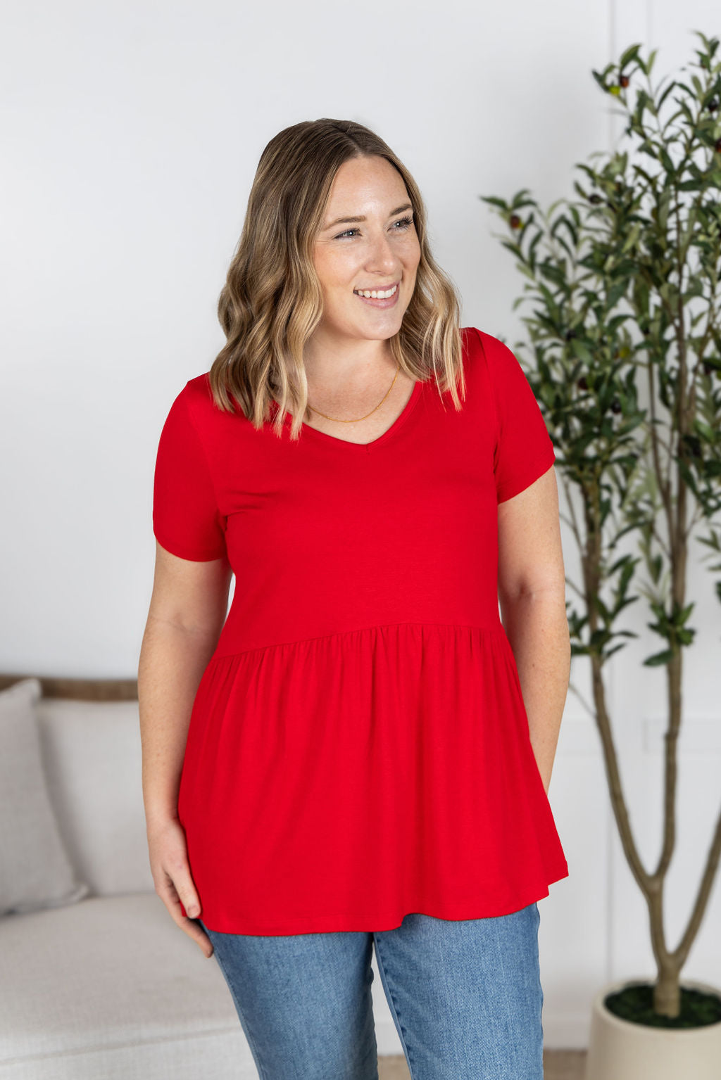 WAREHOUSE Sarah Ruffle Short Sleeve - Red