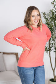 WAREHOUSE Corrine Ribbed Pullover Top - Coral