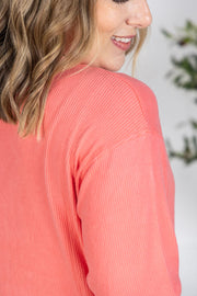 WAREHOUSE Corrine Ribbed Pullover Top - Coral