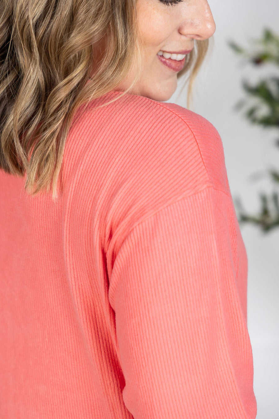 WAREHOUSE Corrine Ribbed Pullover Top - Coral