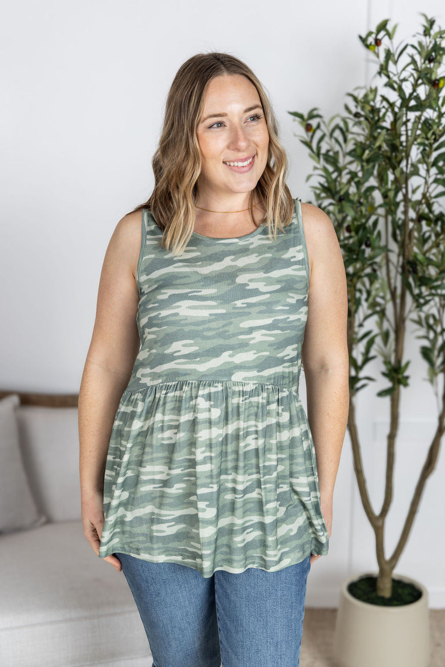 IN STOCK Renee Ruffle Tank Top - Camo