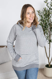 WAREHOUSE Tatum Textured Pullover Hoodie - Charcoal Stripes