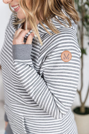 WAREHOUSE Tatum Textured Pullover Hoodie - Charcoal Stripes