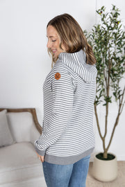 WAREHOUSE Tatum Textured Pullover Hoodie - Charcoal Stripes