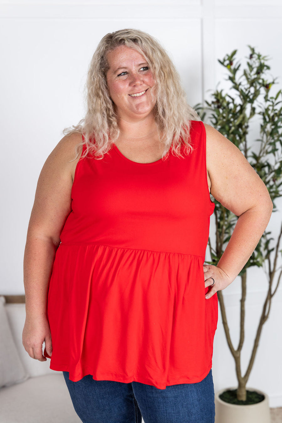 WAREHOUSE Renee Ruffle Tank - Red