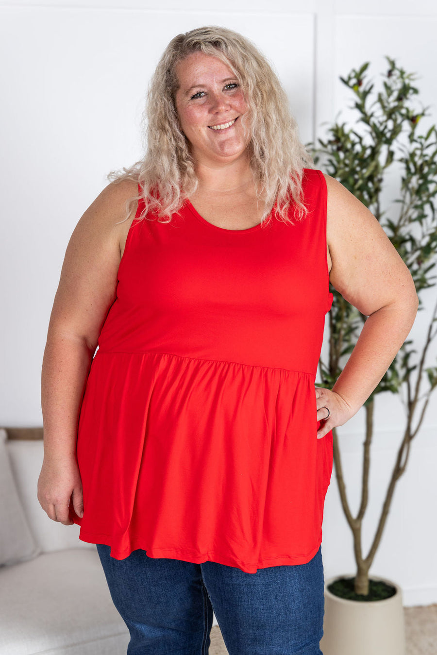 WAREHOUSE Renee Ruffle Tank - Red