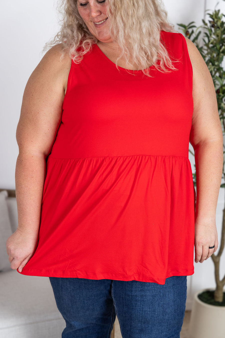 WAREHOUSE Renee Ruffle Tank - Red