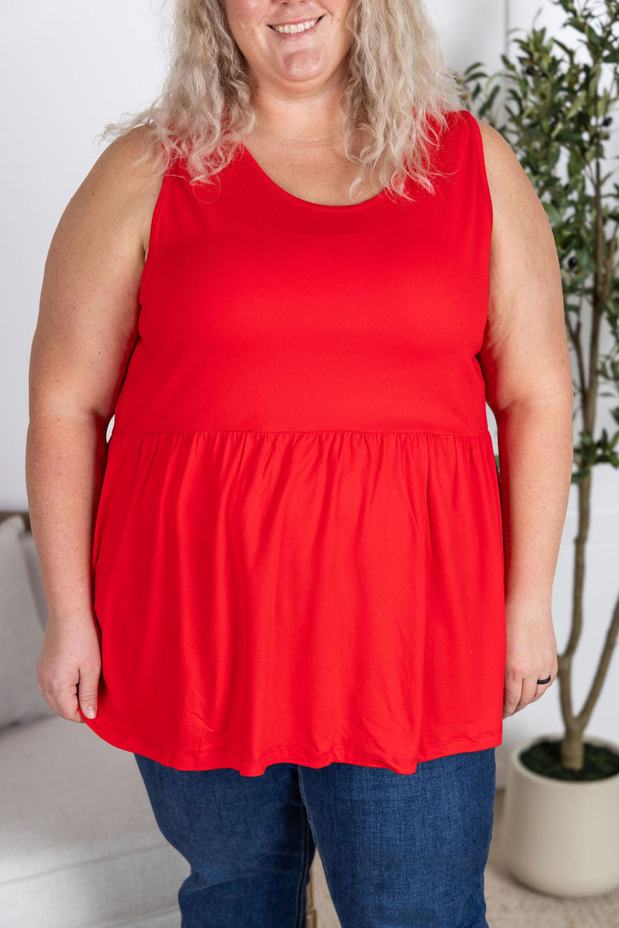 WAREHOUSE Renee Ruffle Tank - Red