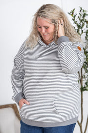 WAREHOUSE Tatum Textured Pullover Hoodie - Charcoal Stripes