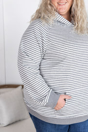 WAREHOUSE Tatum Textured Pullover Hoodie - Charcoal Stripes