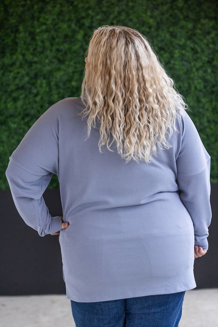 WAREHOUSE Kacey Ribbed Hoodie - Dusty Blue