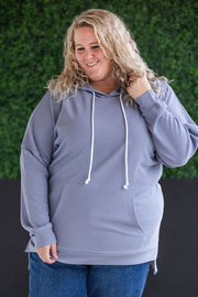 WAREHOUSE Kacey Ribbed Hoodie - Dusty Blue