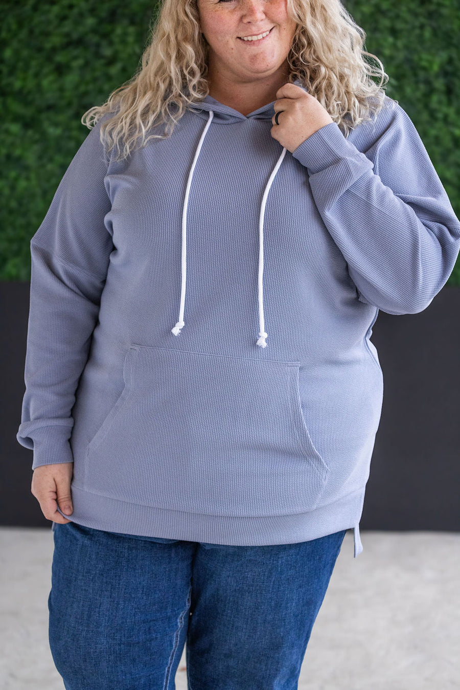 WAREHOUSE Kacey Ribbed Hoodie - Dusty Blue