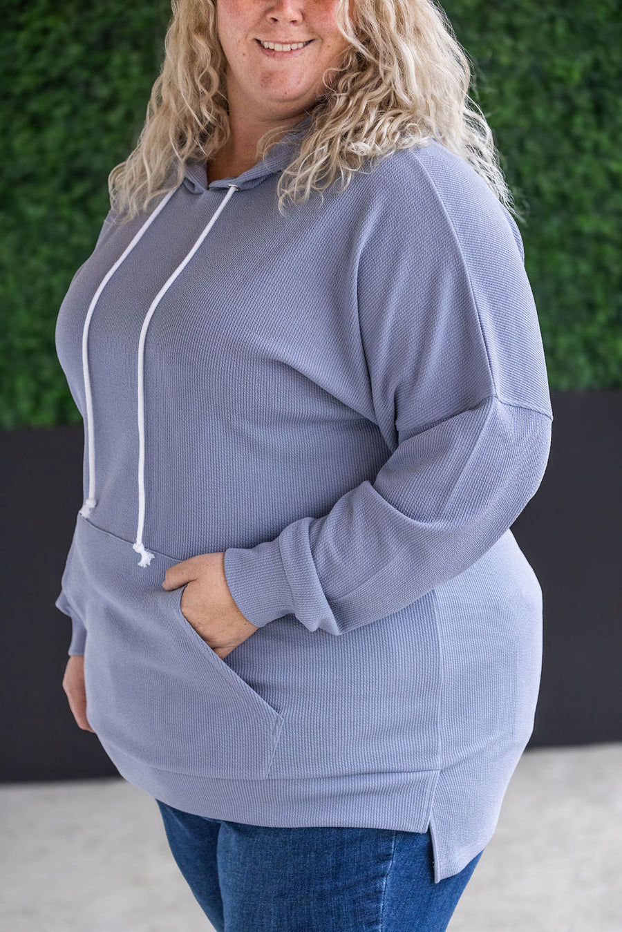 WAREHOUSE Kacey Ribbed Hoodie - Dusty Blue