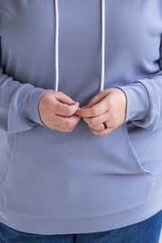 WAREHOUSE Kacey Ribbed Hoodie - Dusty Blue