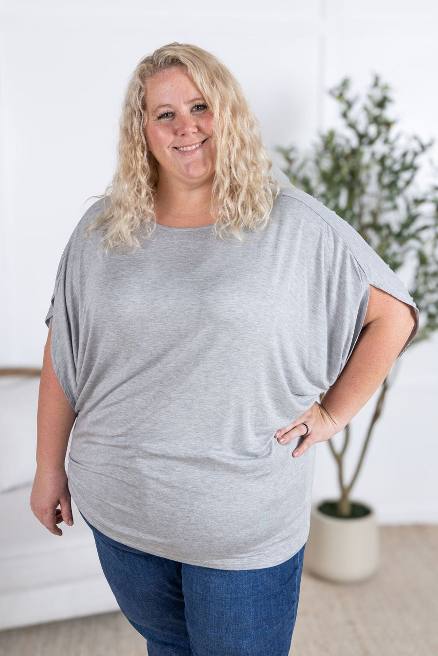 WAREHOUSE Darcy Dolman Top - Light Grey