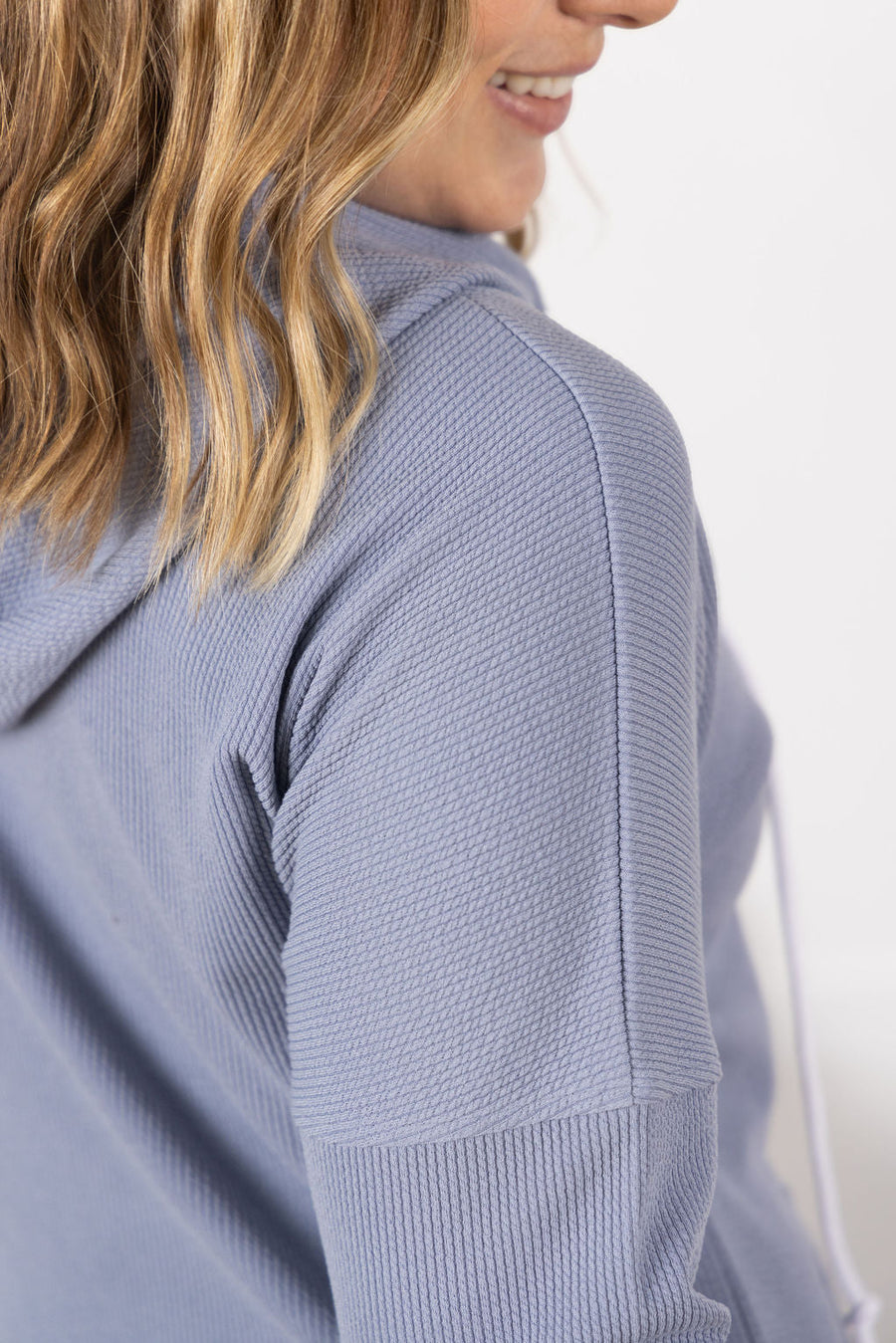 WAREHOUSE Kacey Ribbed Hoodie - Dusty Blue