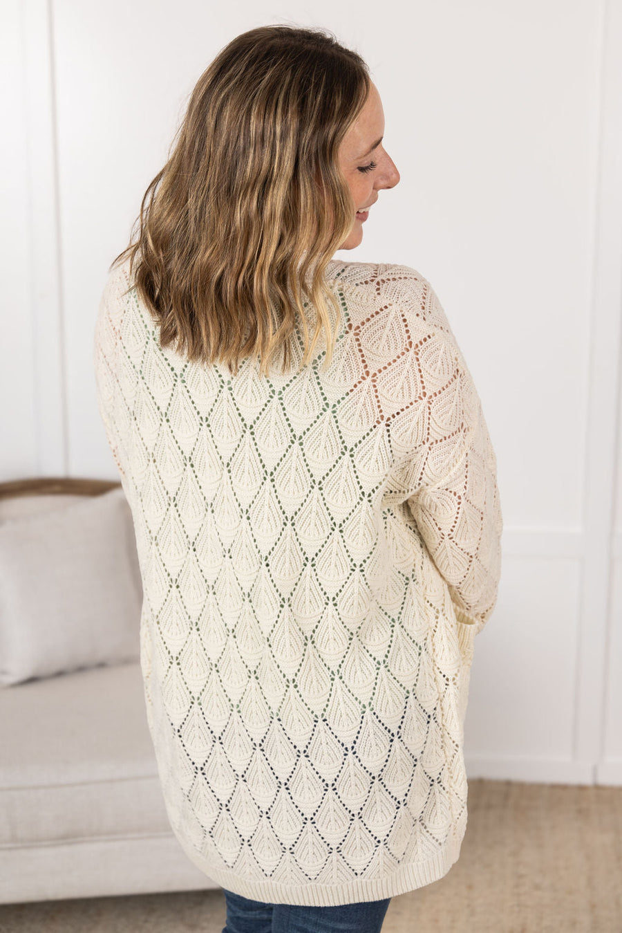 WAREHOUSE Open Knit Cardigan - Ivory