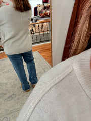 Melange Hi-Low Hem Pocket Sweater- Soft Cream