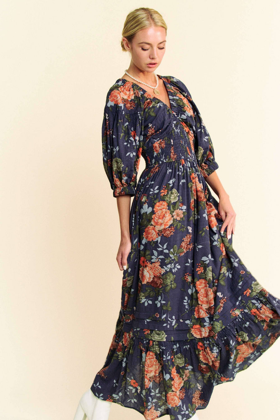 Midsummer Nights Maxi Dress- Navy Floral