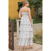 Floral Print Tiered Maxi Dress- Blue