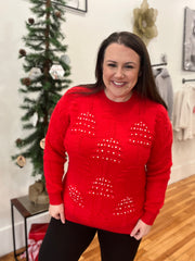 Pearl Christmas Tree Sweater- Holiday Red