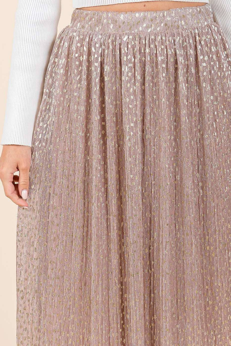 Metallic Glitter Midi Skirt- Blush