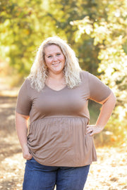 WAREHOUSE Sarah Ruffle Short Sleeve - Mocha FINAL SALE