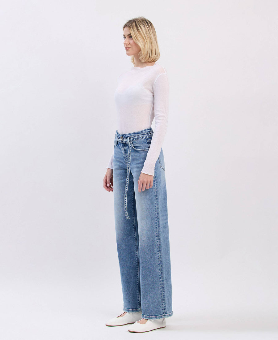 Olivia- High Rise Self Belt Wide Leg