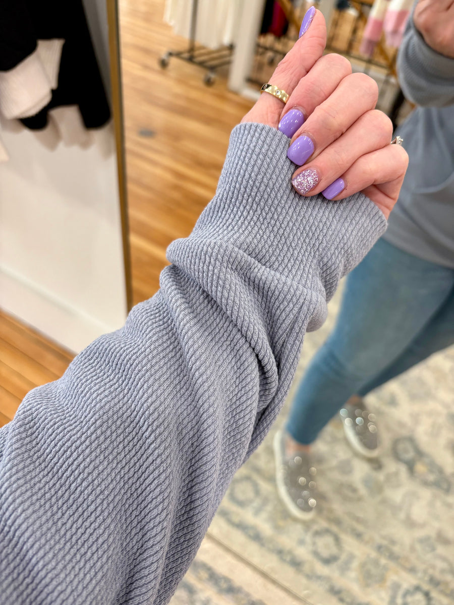 Kacey Ribbed Hoodie - Dusty Blue