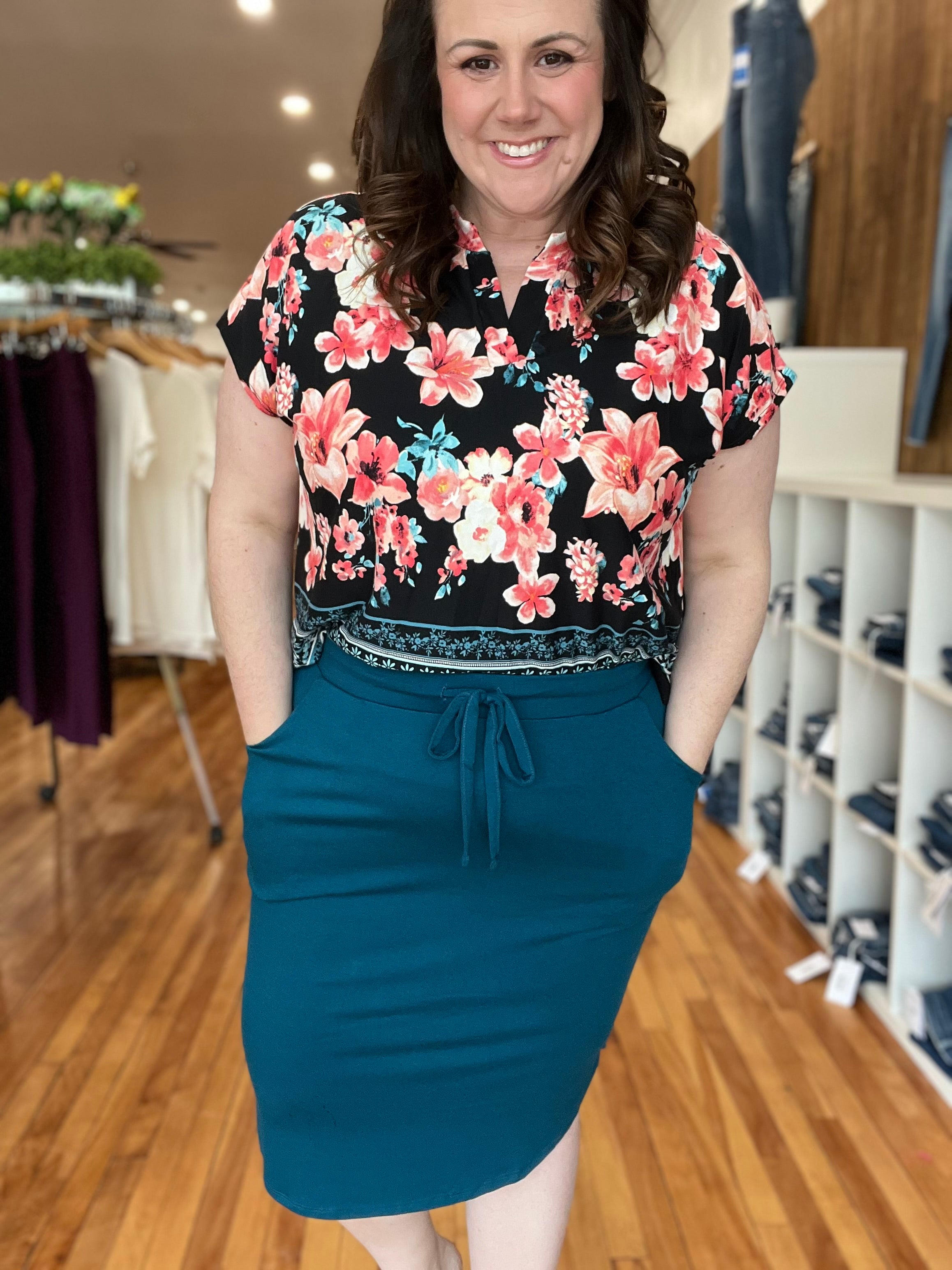 Tie Waist Skirt with Pockets- Teal FINAL SALE