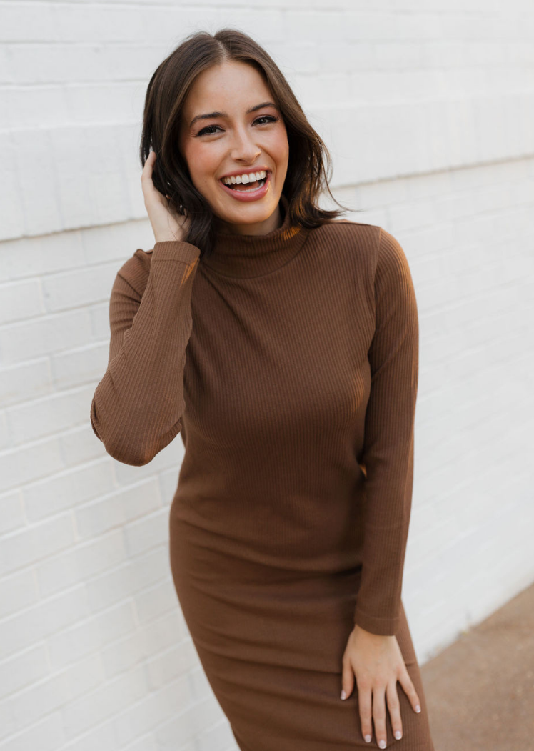 Ribbed Long Sleeve Turtleneck Dress