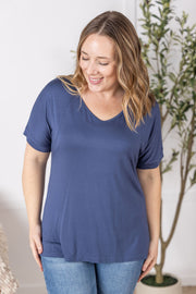 WAREHOUSE Bamboo V Neck Tee - Blue
