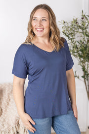 WAREHOUSE Bamboo V Neck Tee - Blue