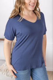 WAREHOUSE Bamboo V Neck Tee - Blue