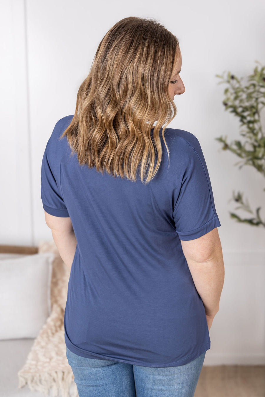 WAREHOUSE Bamboo V Neck Tee - Blue