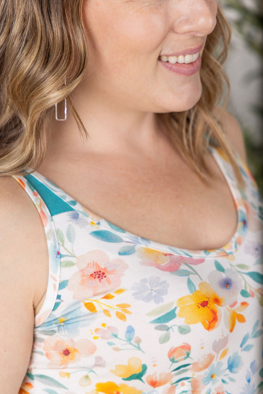 WAREHOUSE Poppy Tank - Watercolor Floral and Teal