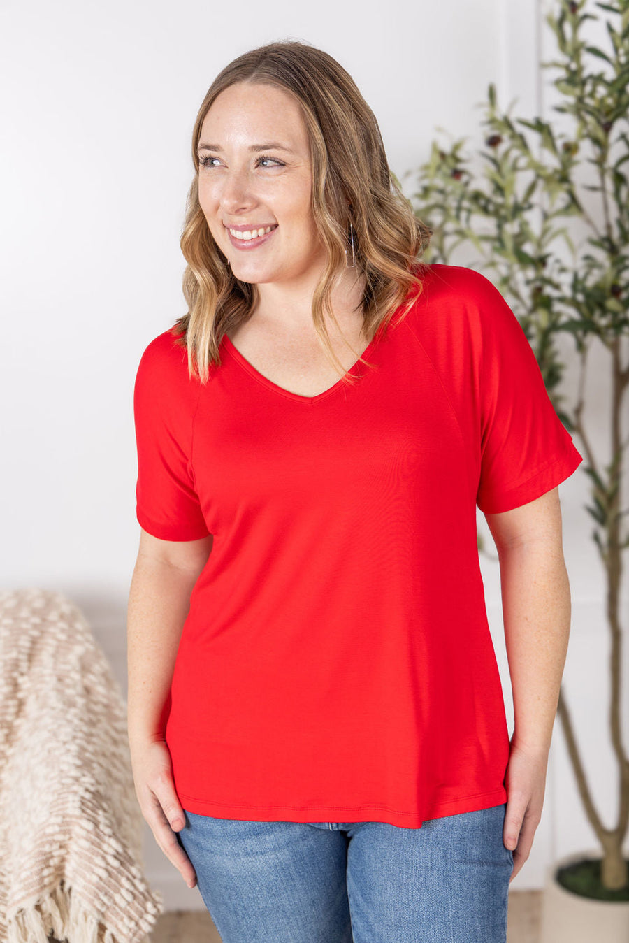 WAREHOUSE Bamboo V Neck Tee - Red