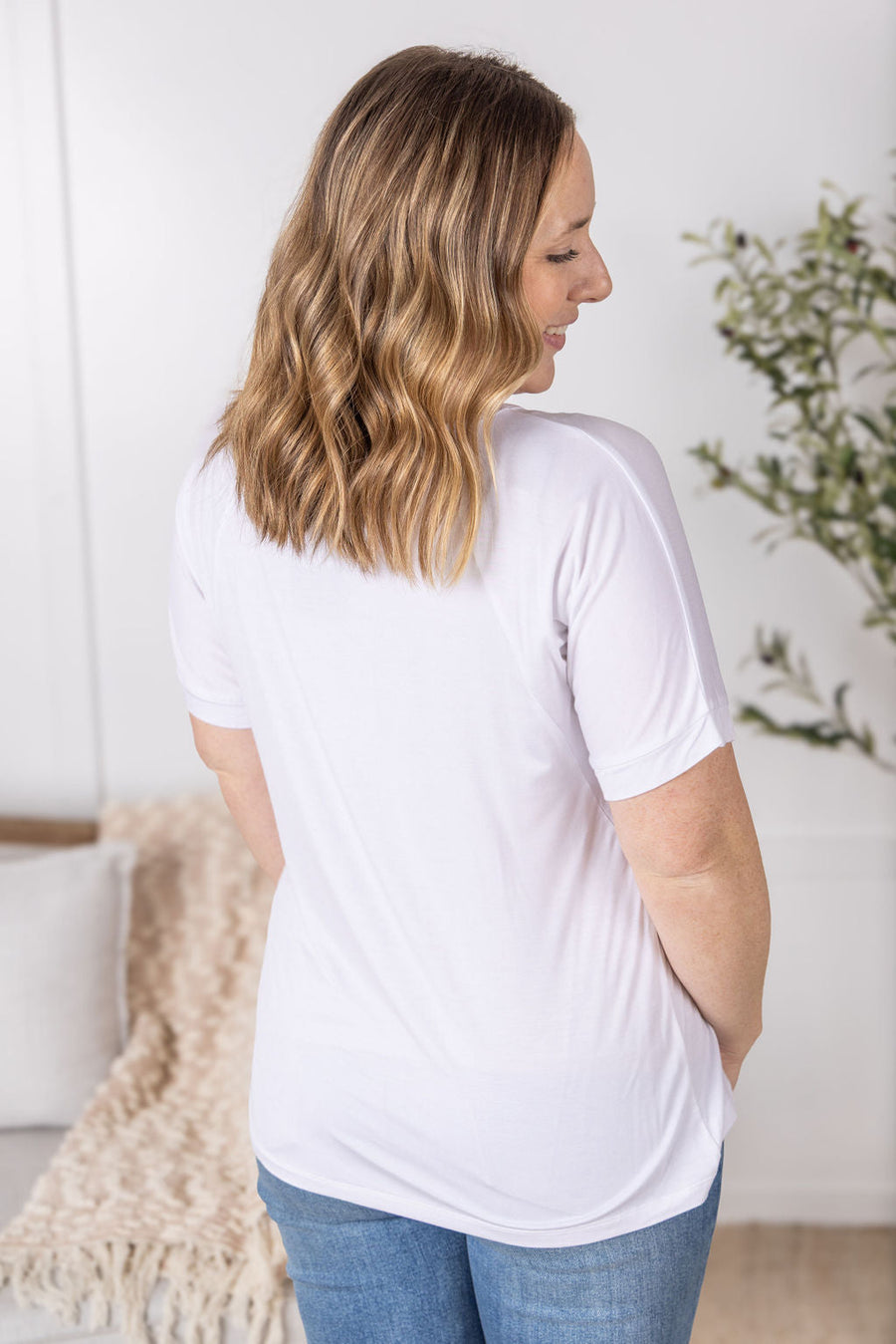 WAREHOUSE Bamboo V Neck Tee - White