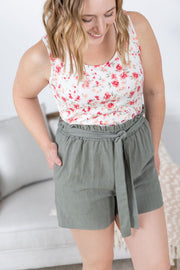WAREHOUSE Libby Linen Shorts - Olive