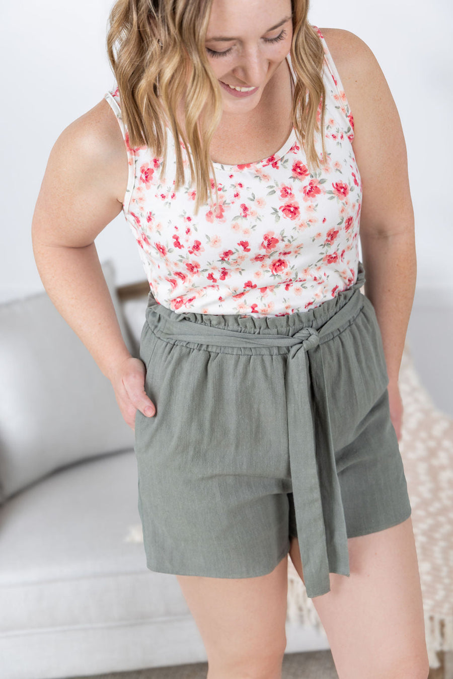 WAREHOUSE Libby Linen Shorts - Olive
