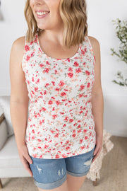WAREHOUSE Luxe Crew Tank - Ivory Pink Floral