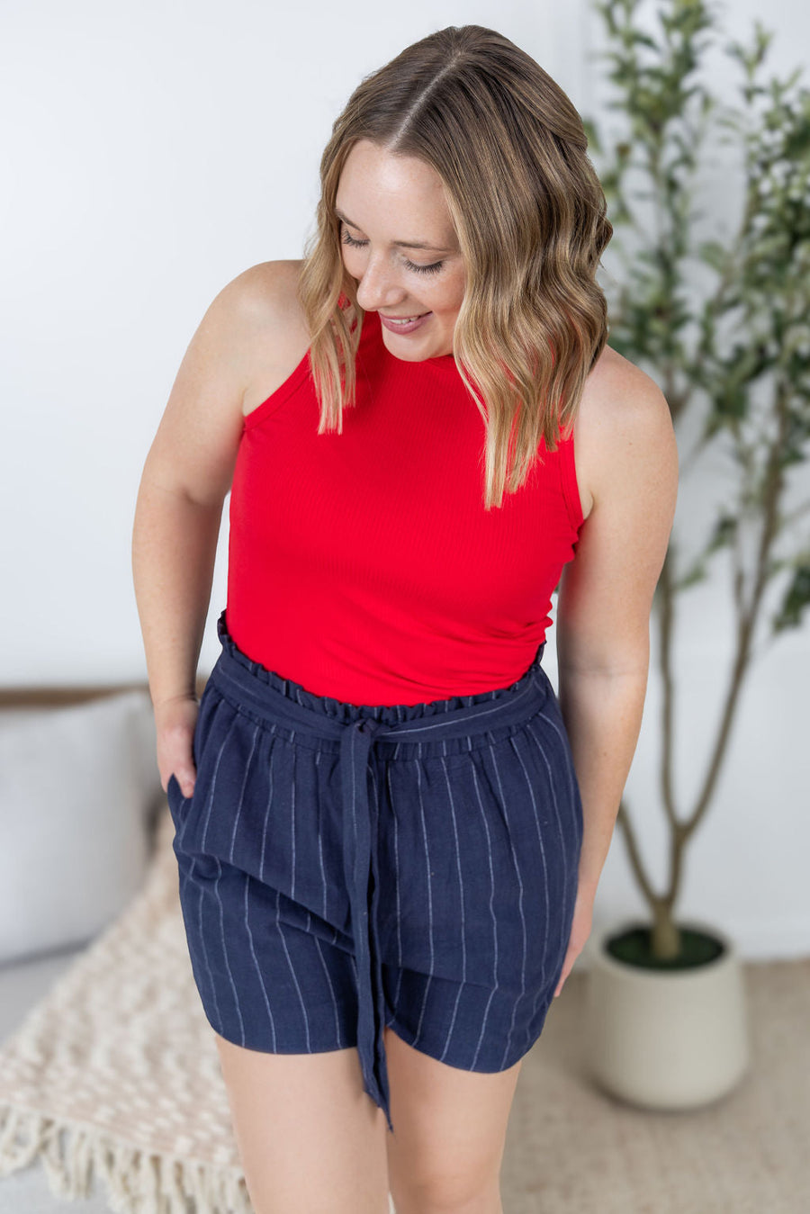 WAREHOUSE Libby Linen Shorts - Navy