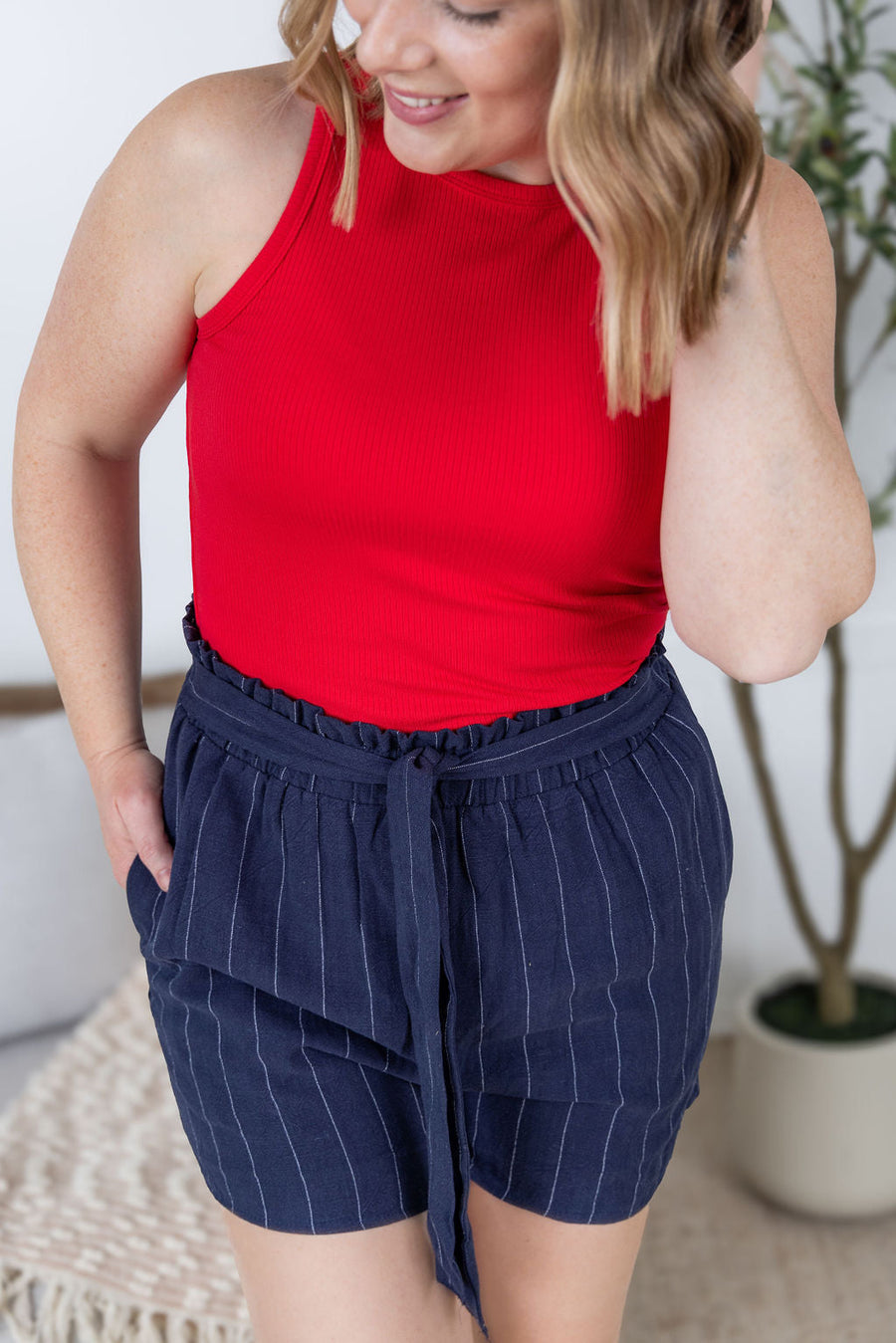 WAREHOUSE Libby Linen Shorts - Navy
