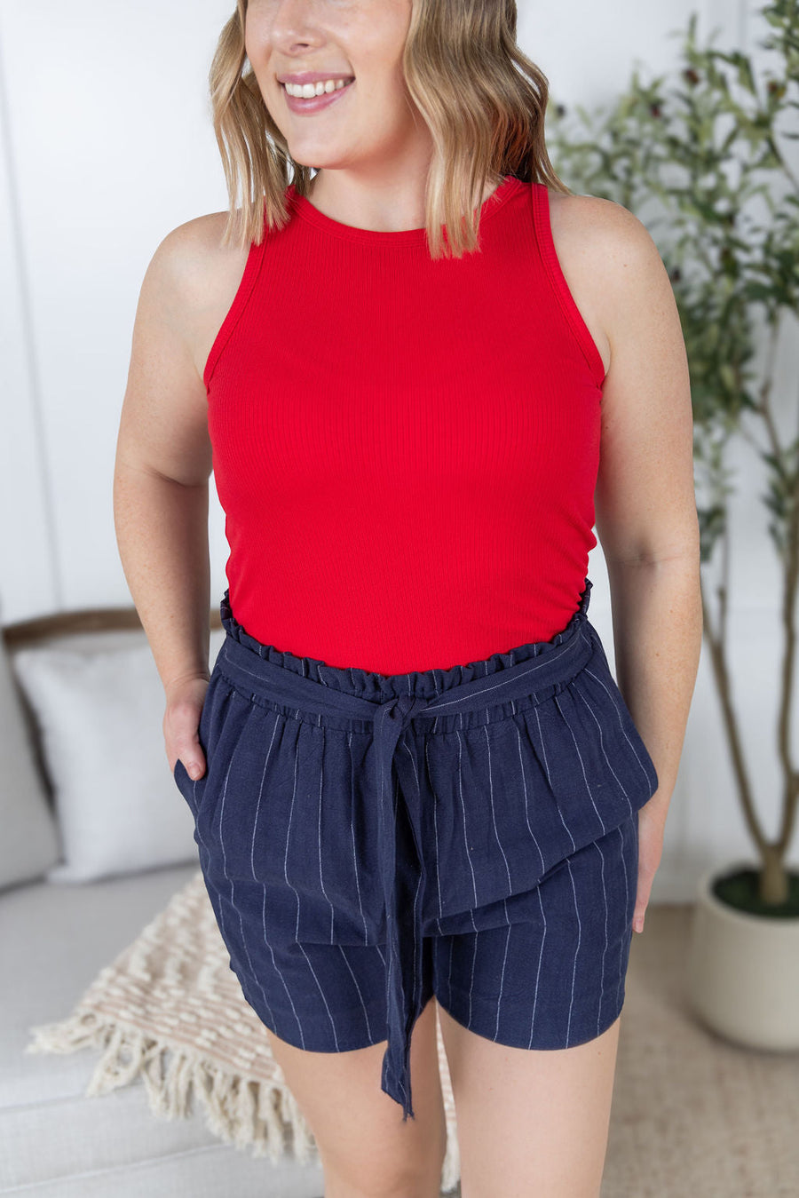 WAREHOUSE Libby Linen Shorts - Navy