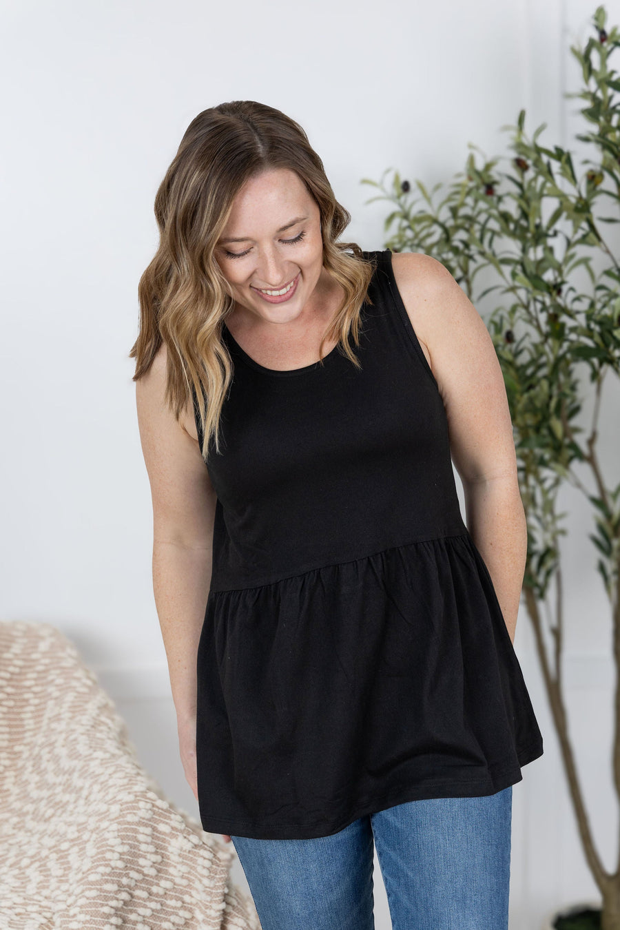 WAREHOUSE Renee Ruffle Tank - Black
