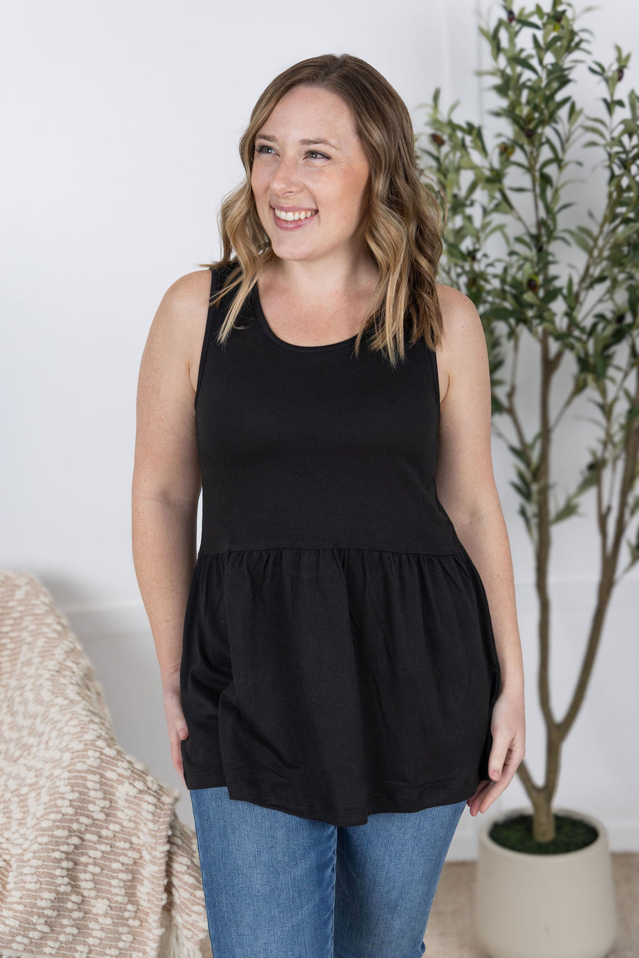 WAREHOUSE Renee Ruffle Tank - Black