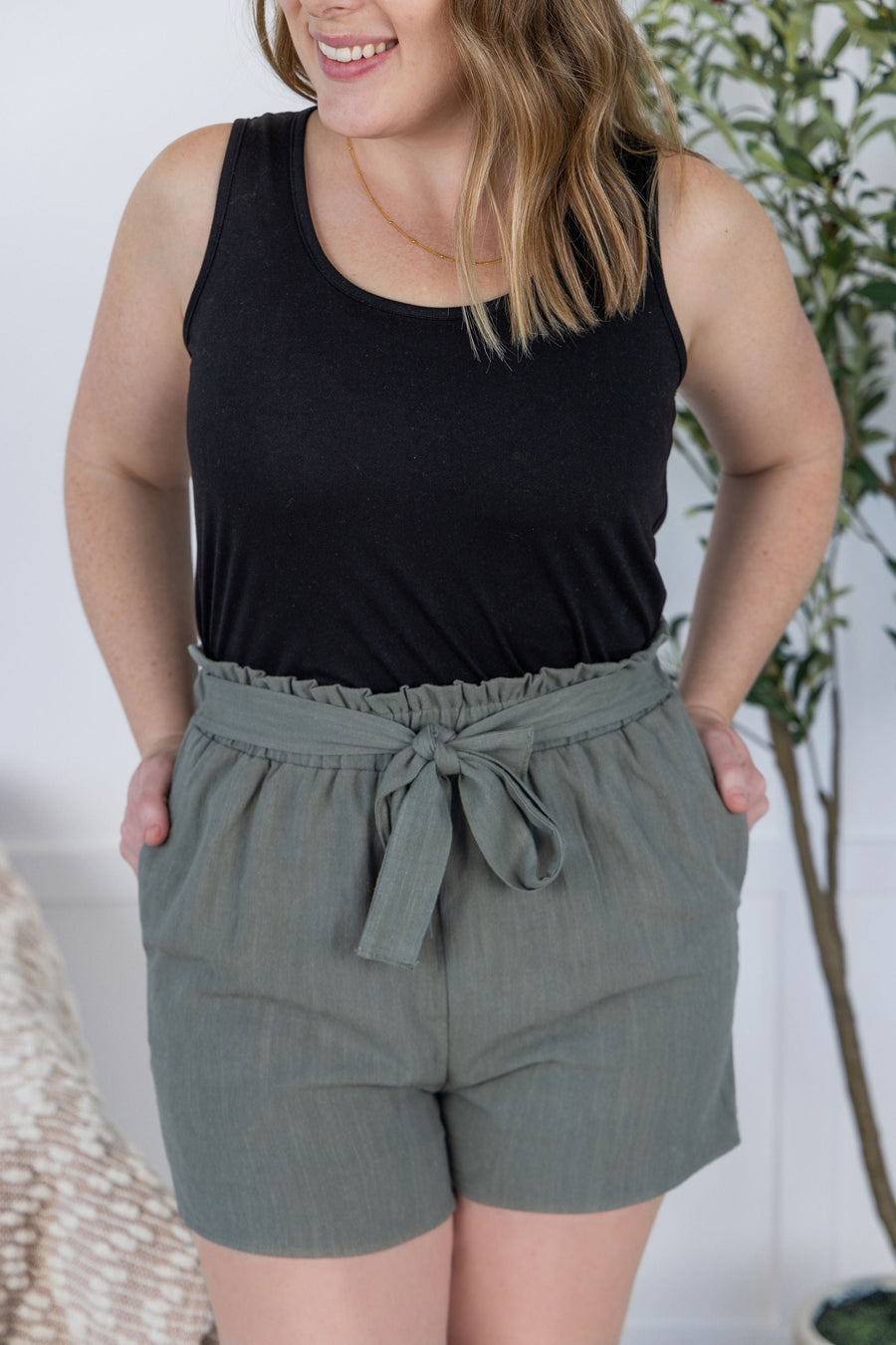 WAREHOUSE Libby Linen Shorts - Olive