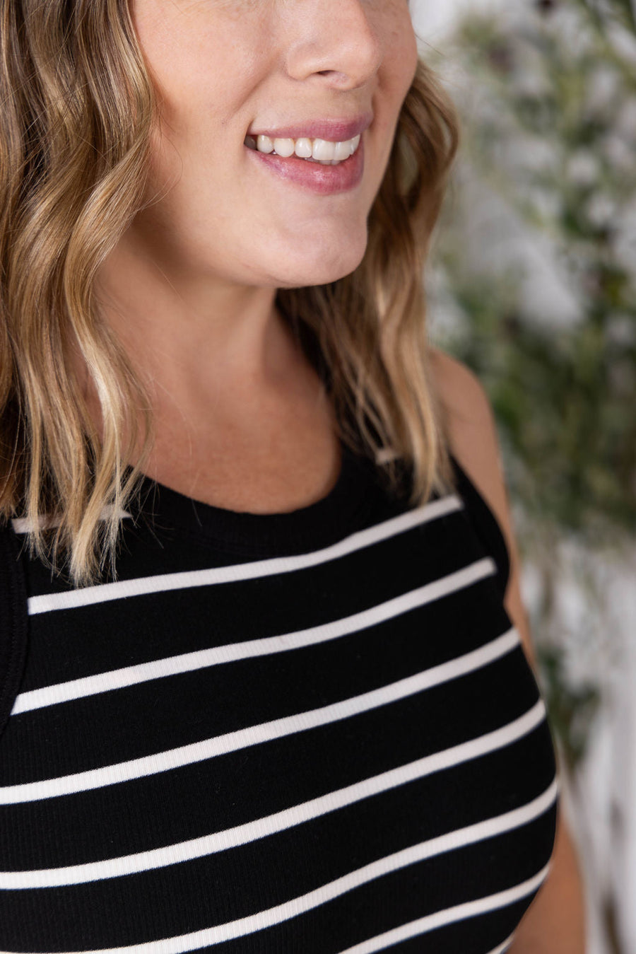 WAREHOUSE Mariah Ribbed Dress - Black Stripes