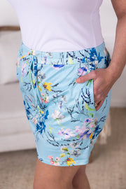 WAREHOUSE Sienna Skort - Light Blue Floral Bliss
